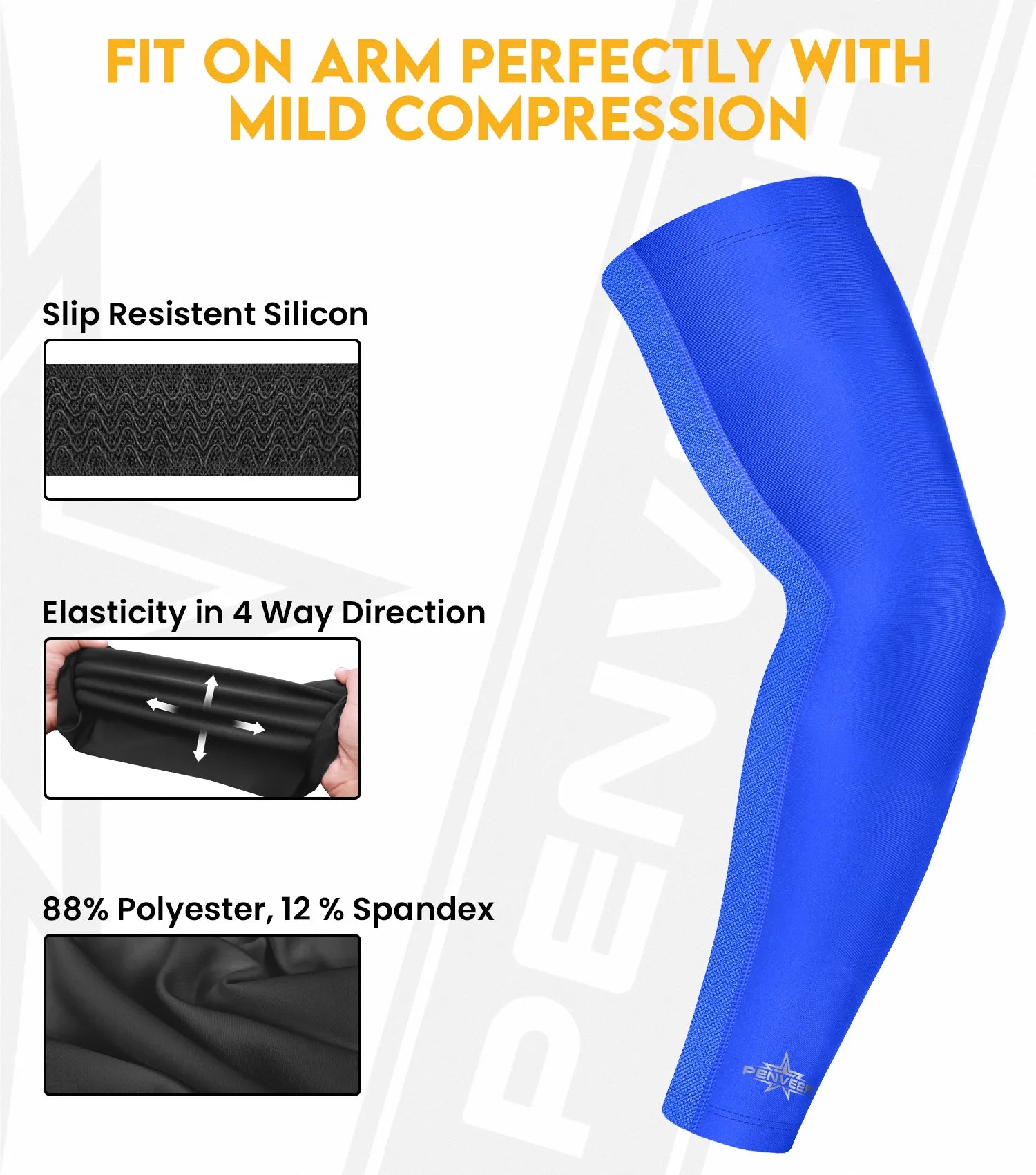 Compression Arm Sleeves for Men & Women with Ventilated Mesh adult and youth Royal Blue