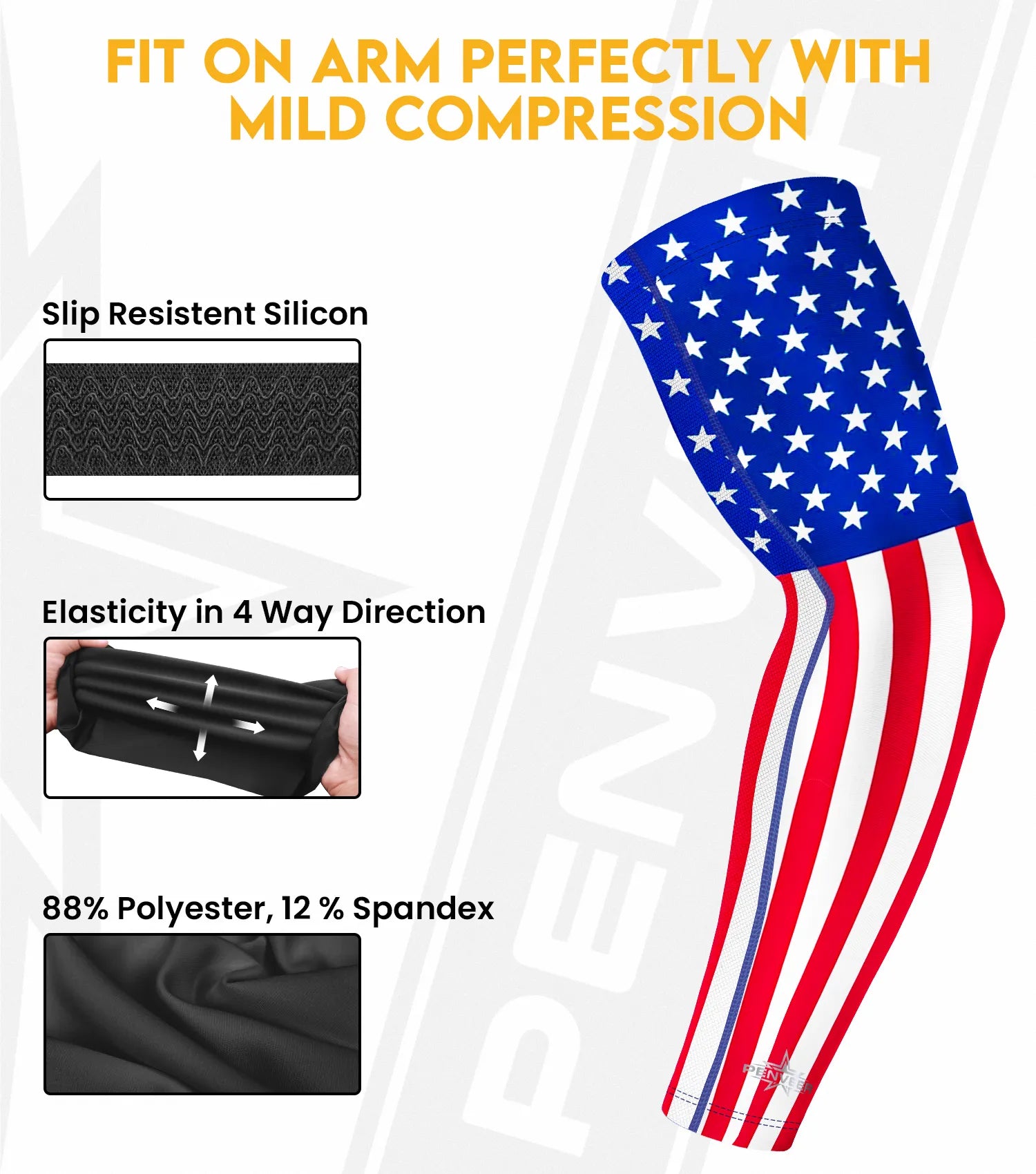 Compression Arm Sleeves for Men & Women with Ventilated Mesh adult and youth USA Flag