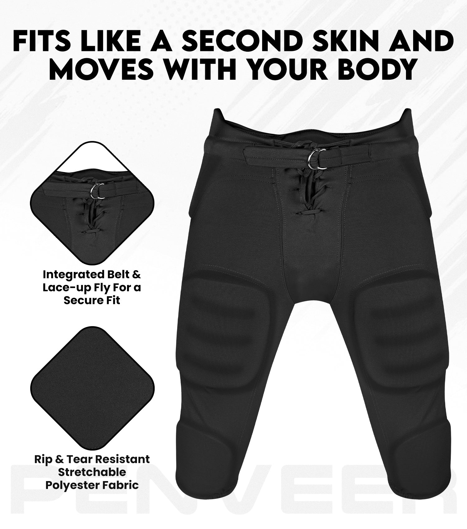 Men's Integrated Football Pants with Built-in Pads Black