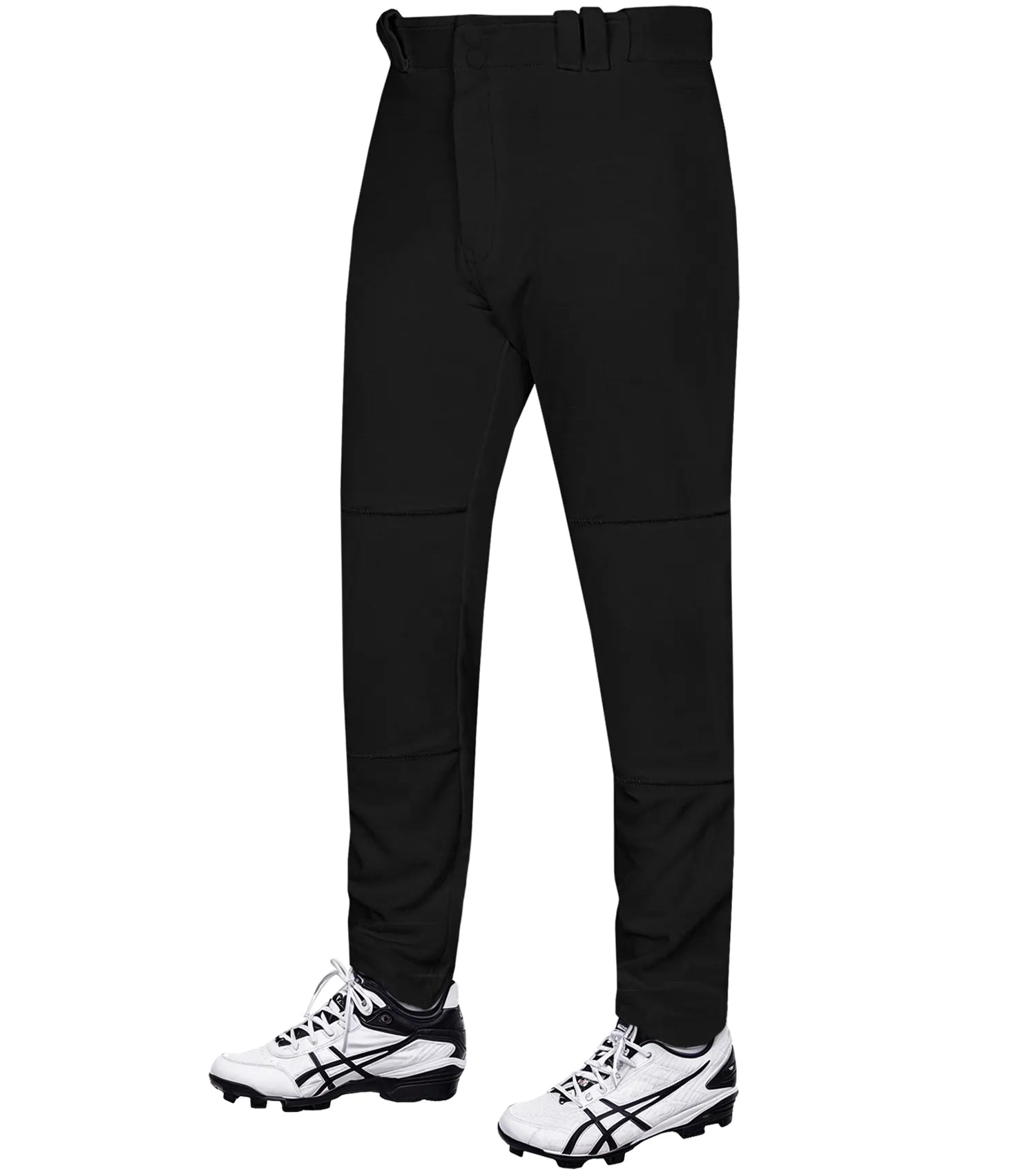 Men's Full Length Baseball Pants with Grip Lock Waistband, Open Bottom and Adjustable Length Black