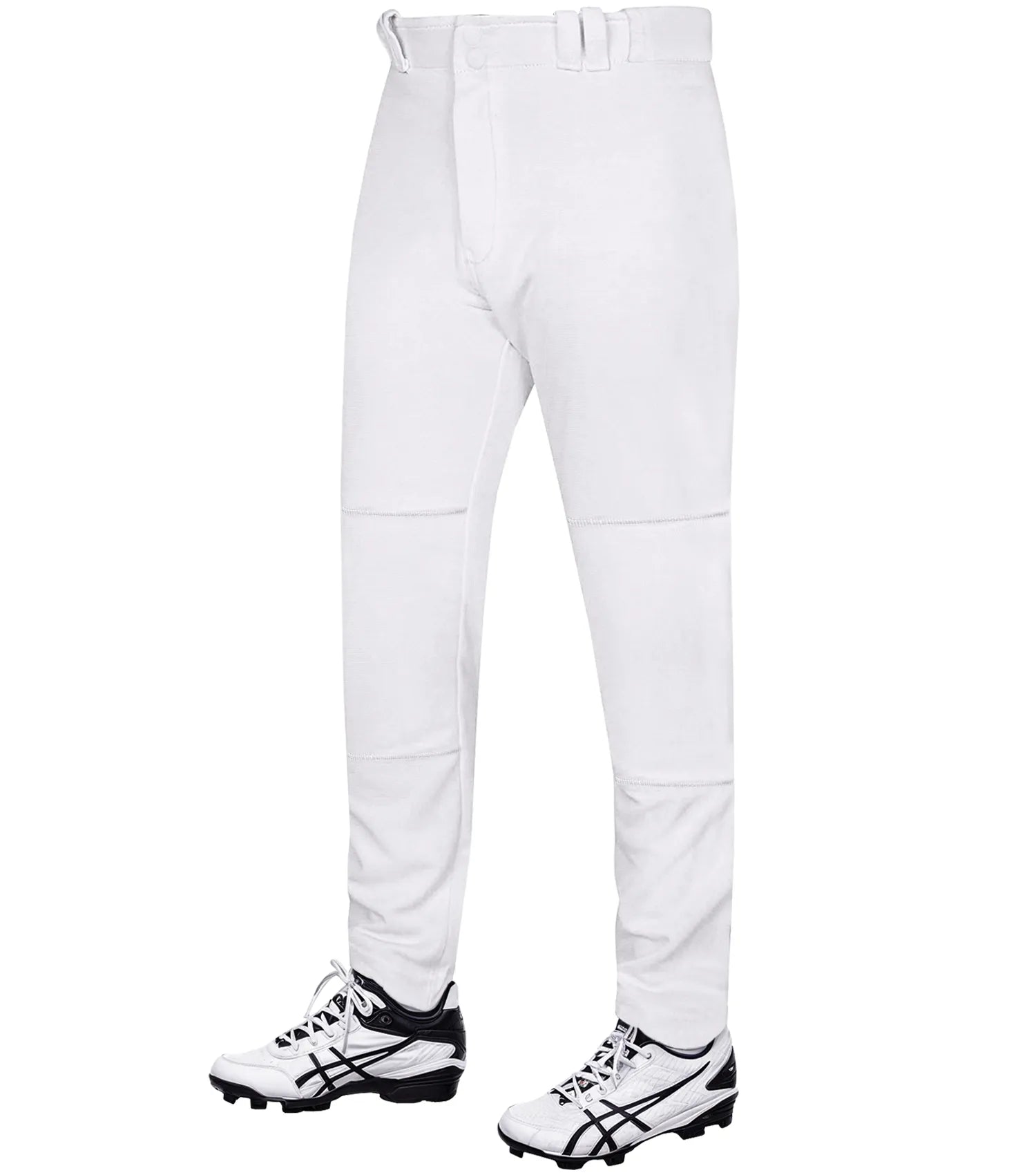 Men's Full Length Baseball Pants with Grip Lock Waistband, Open Bottom and Adjustable Length White