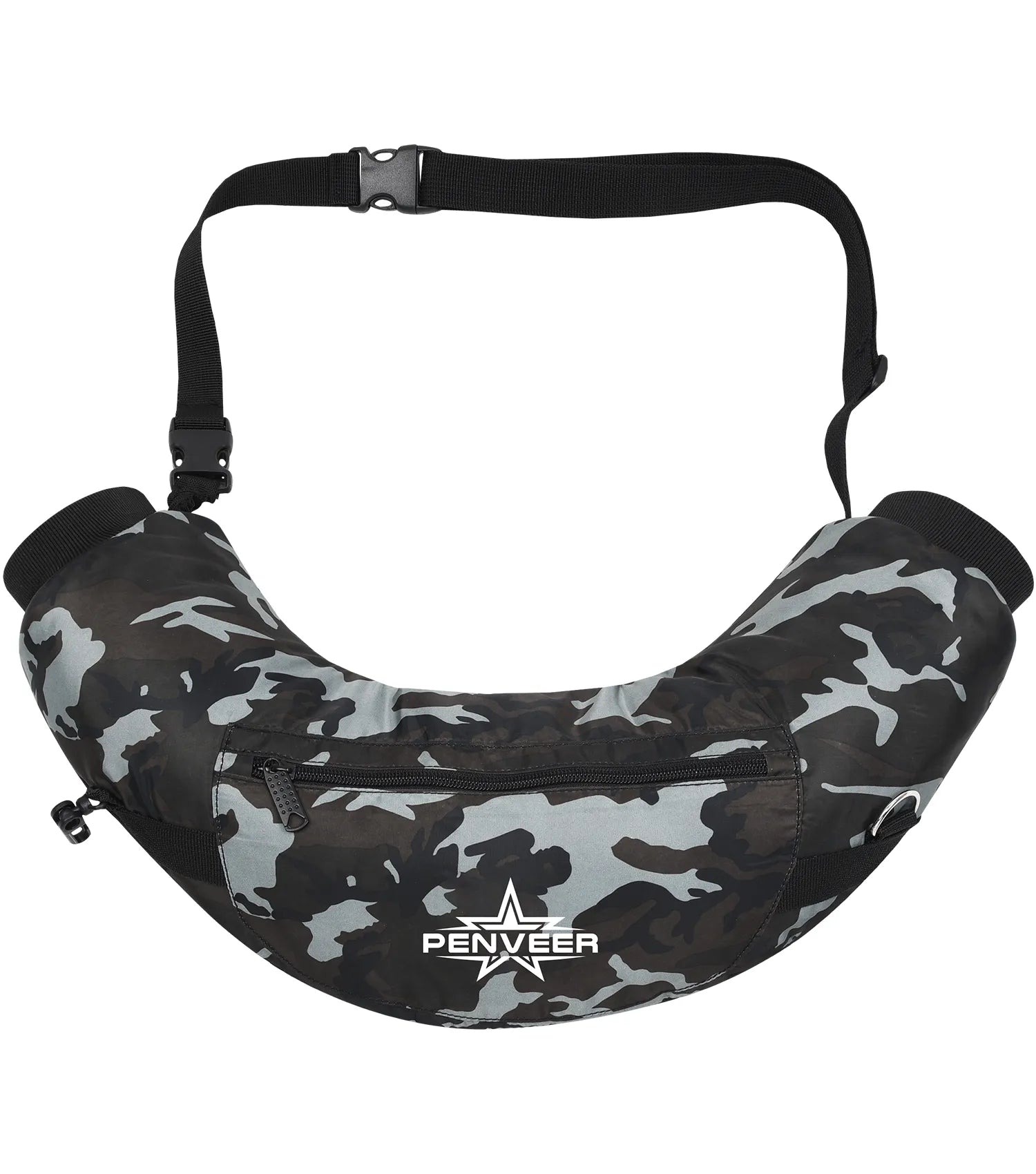 Football Water Resistant Hand Warmer Pouch with Adjustable Strap, Ribbed Cuffs and Zipper Pocket Gray Camo