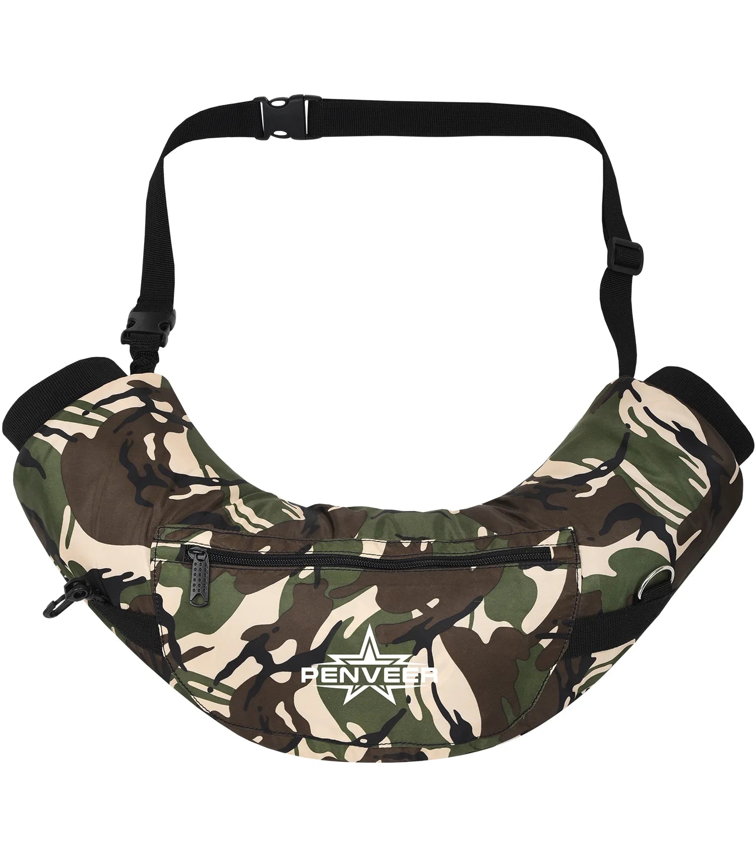 Football Water Resistant Hand Warmer Pouch with Adjustable Strap, Ribbed Cuffs and Zipper Pocket Green Camo