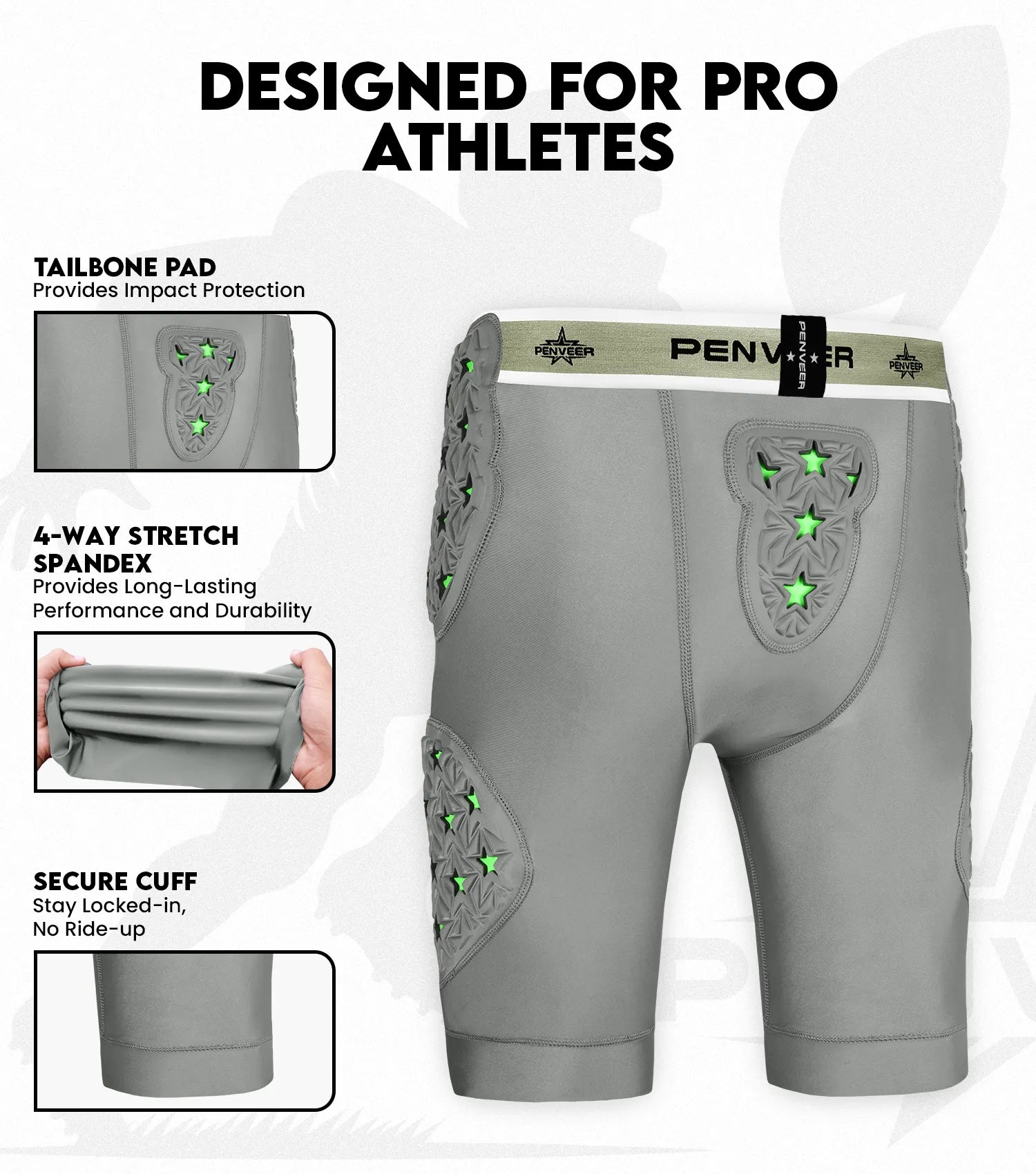 Men's 5-Pad Two Tone Football Girdle with Cup Pocket (Gray)