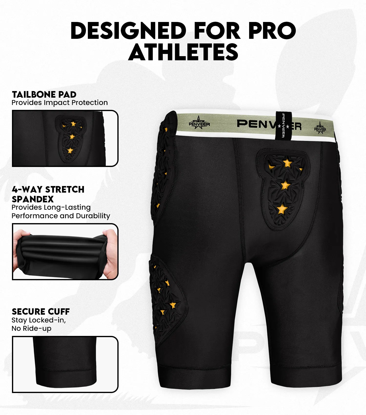 Men's 5-Pad Two Tone Football Girdle with Cup Pocket (Black)