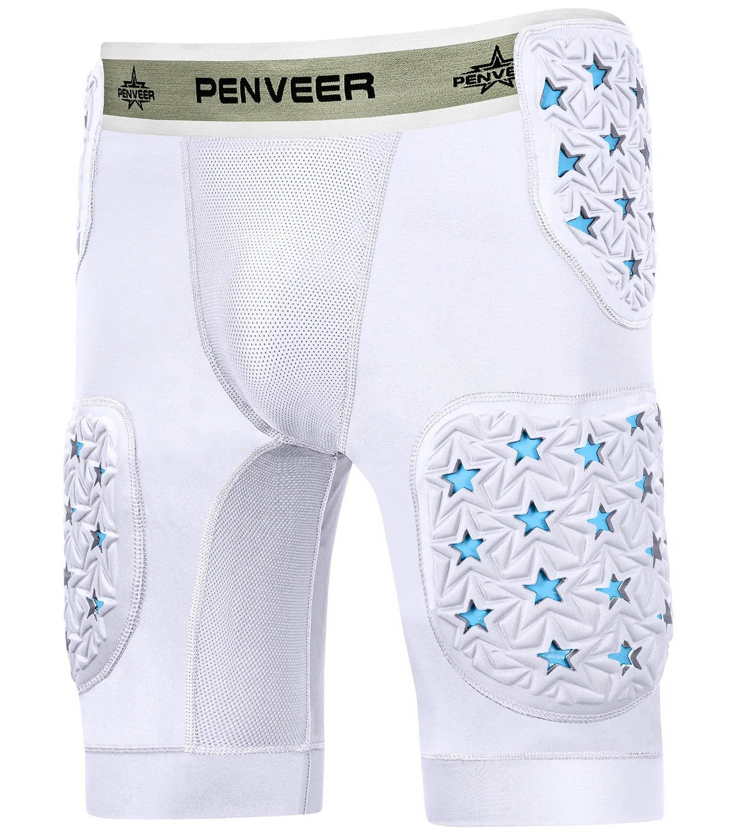 Men's 5-Pad Two Tone Football Girdle with Cup Pocket (White)