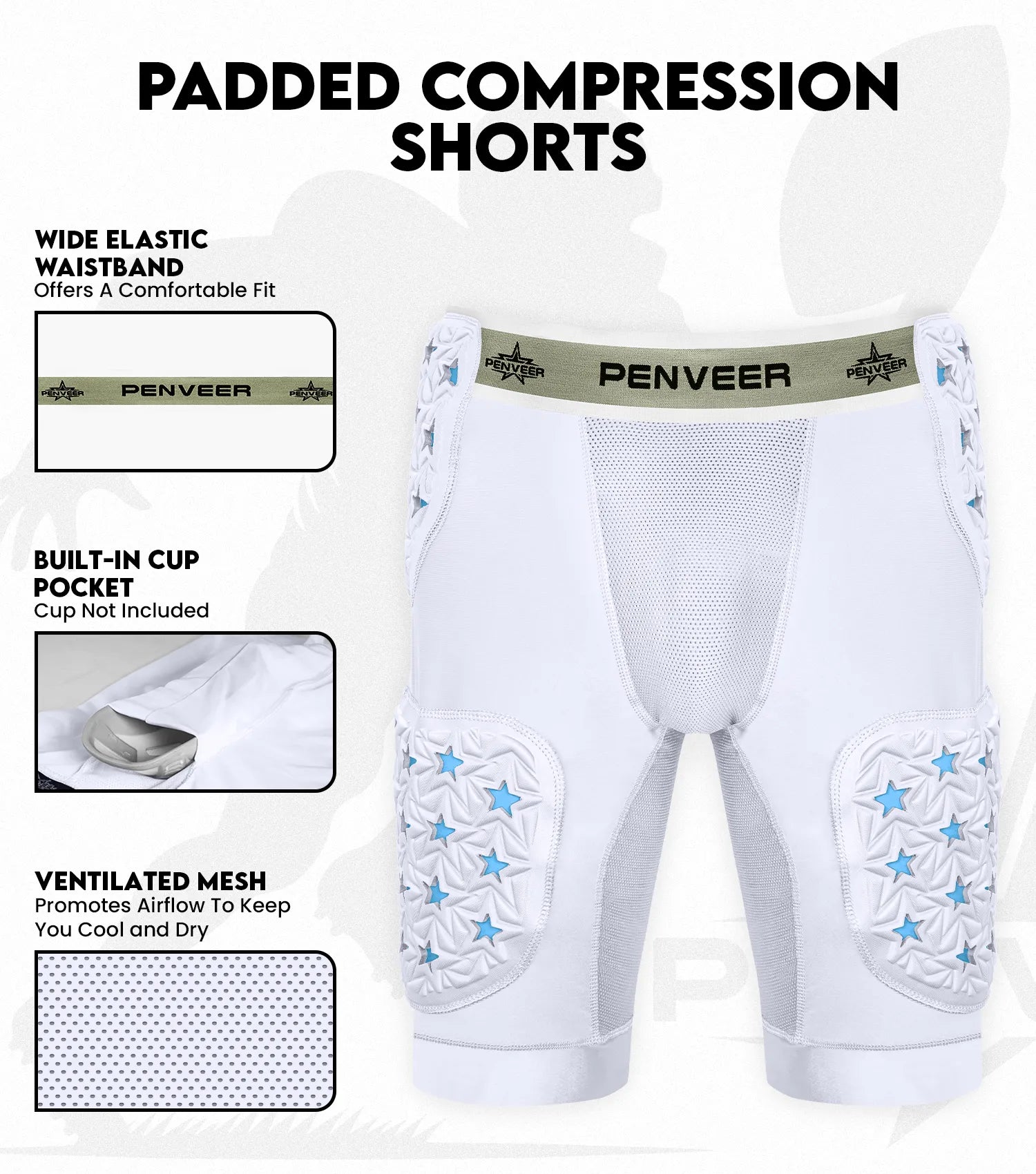 Men's 5-Pad Two Tone Football Girdle with Cup Pocket (White)