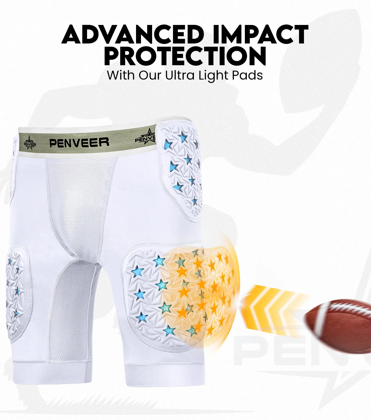 Men's 5-Pad Two Tone Football Girdle with Cup Pocket (White)