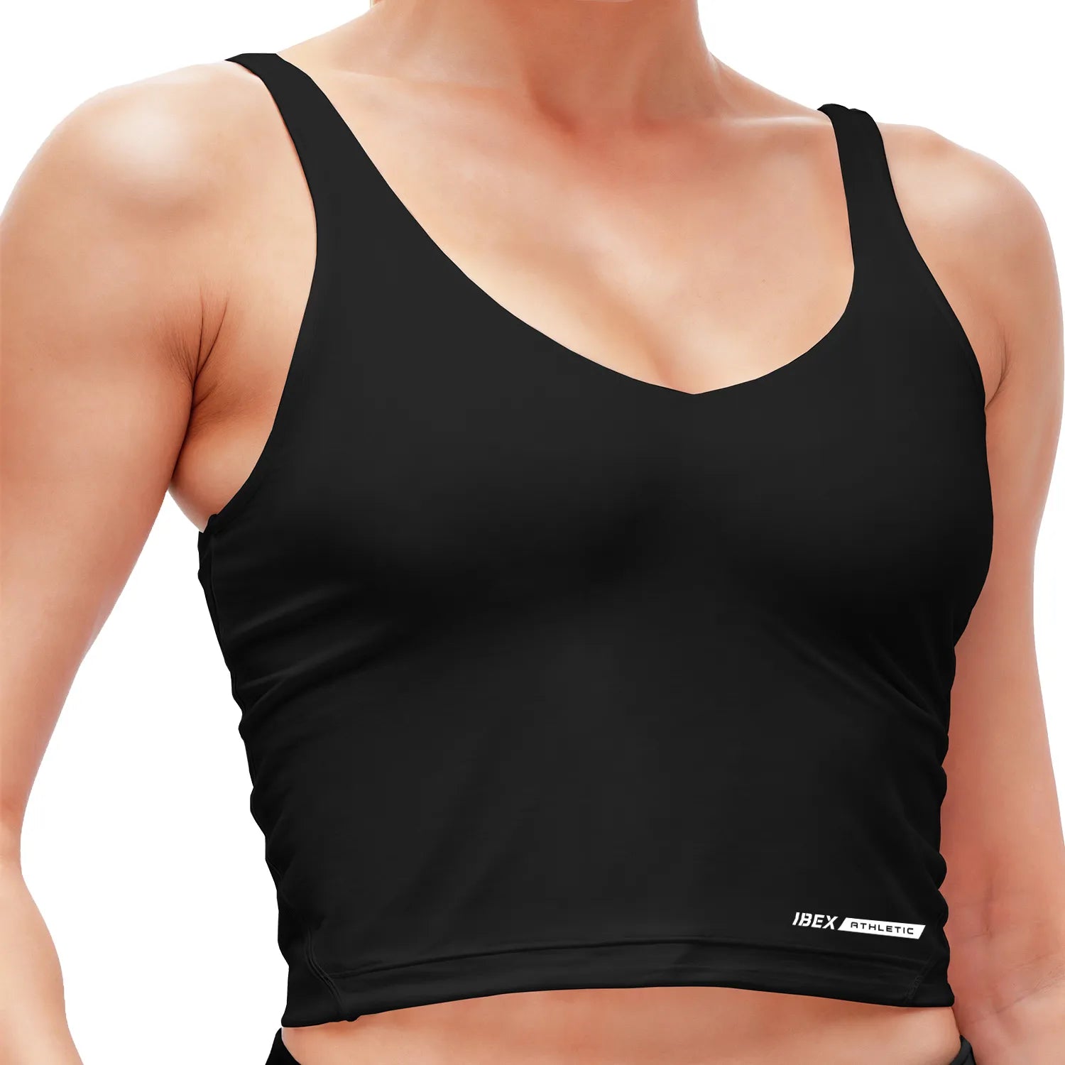 Longline Padded Tank Tops for Women with Built-in Bra, Workout Crop Top for Yoga, Running or Gym Black