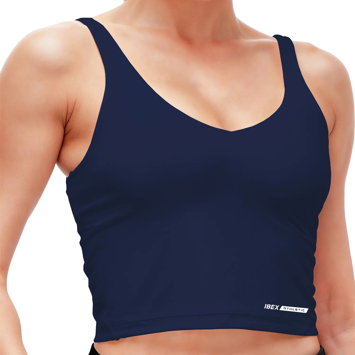 Longline Padded Tank Tops for Women with Built-in Bra, Workout Crop Top for Yoga, Running or Gym Navy