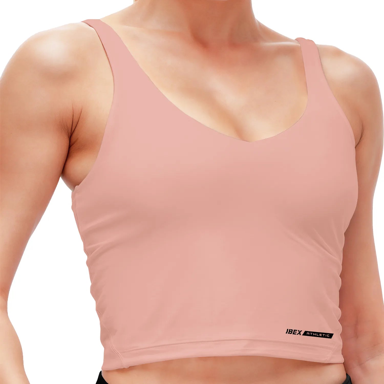 Longline Padded Tank Tops for Women with Built-in Bra, Workout Crop Top for Yoga, Running or Gym Peach