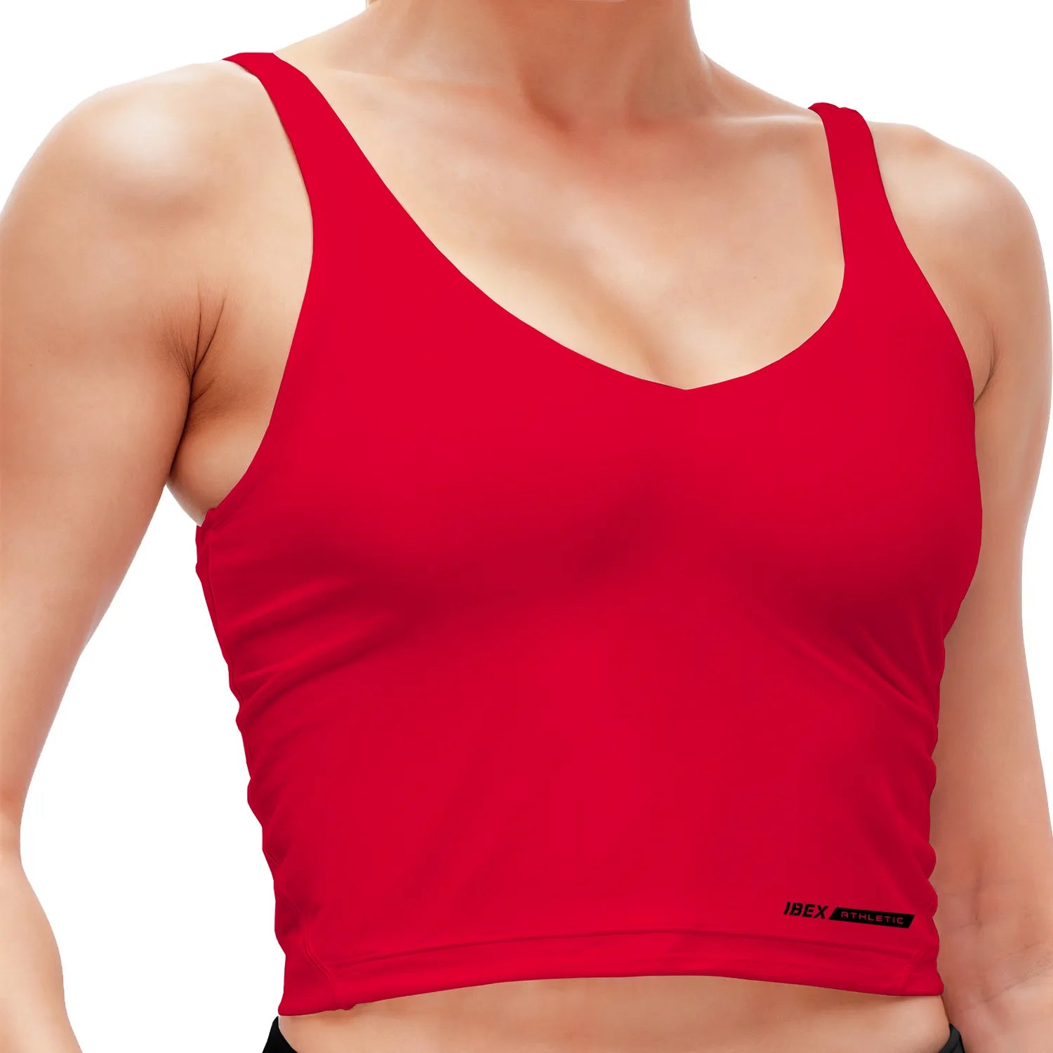 Longline Padded Tank Tops for Women with Built-in Bra, Workout Crop Top for Yoga, Running or Gym Red