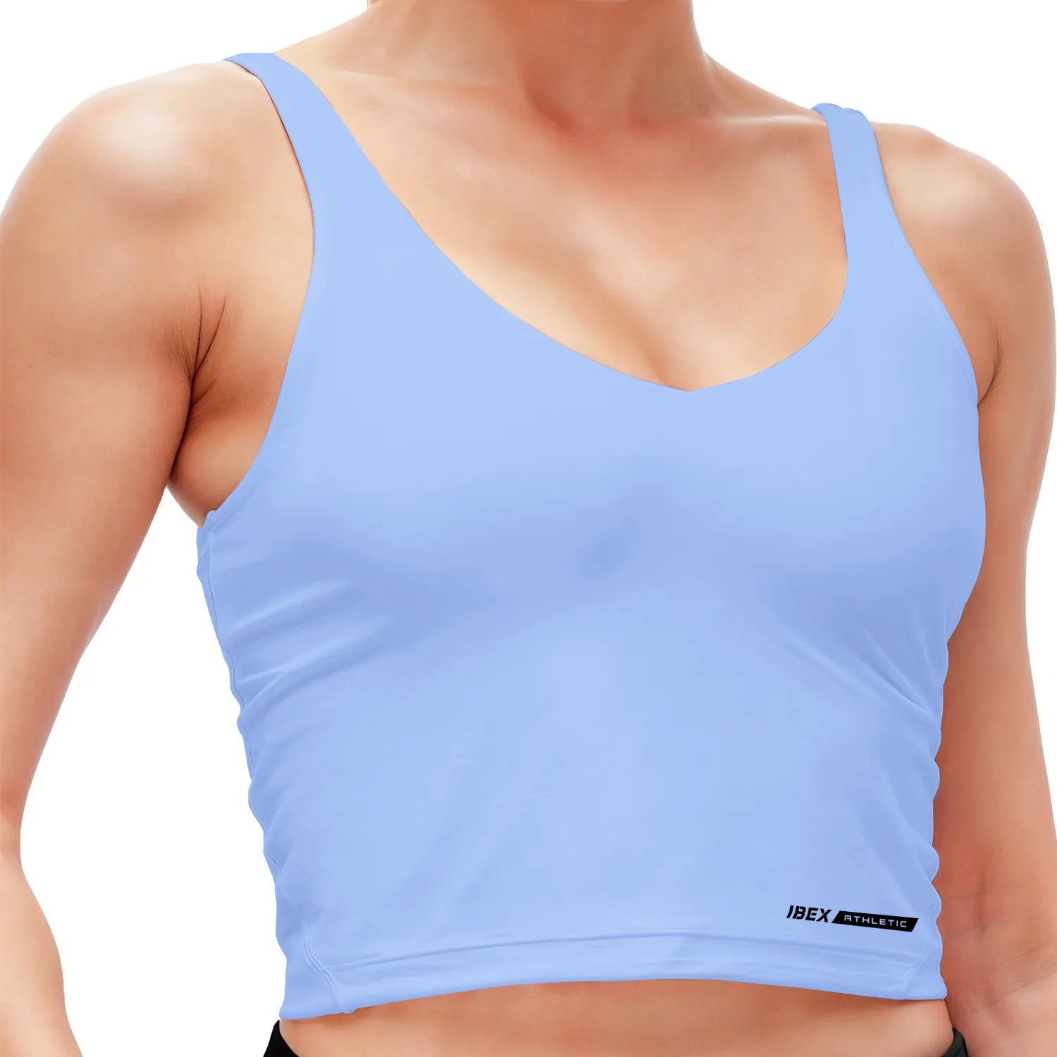 Longline Padded Tank Tops for Women with Built-in Bra, Workout Crop Top for Yoga, Running or Gym Sky