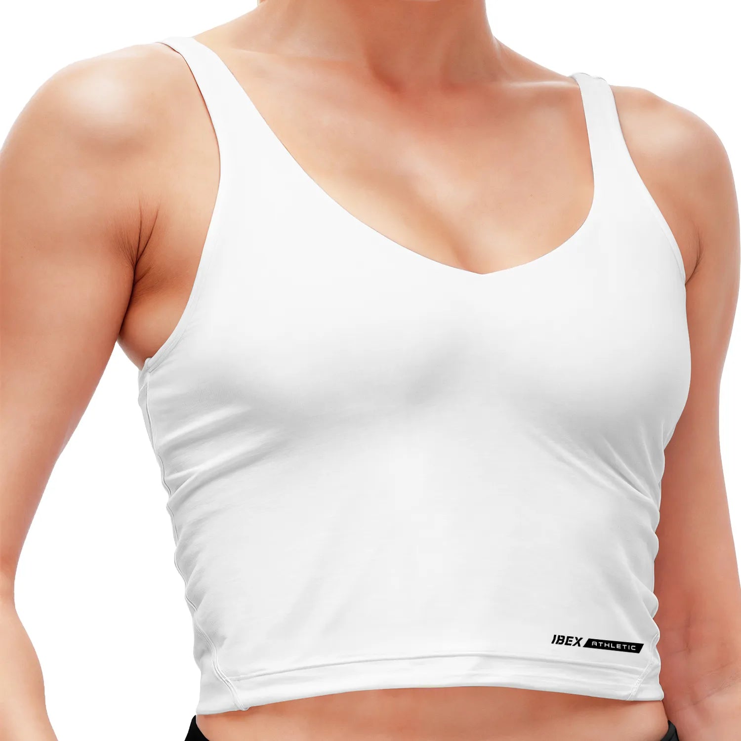 Longline Padded Tank Tops for Women with Built-in Bra, Workout Crop Top for Yoga, Running or Gym White