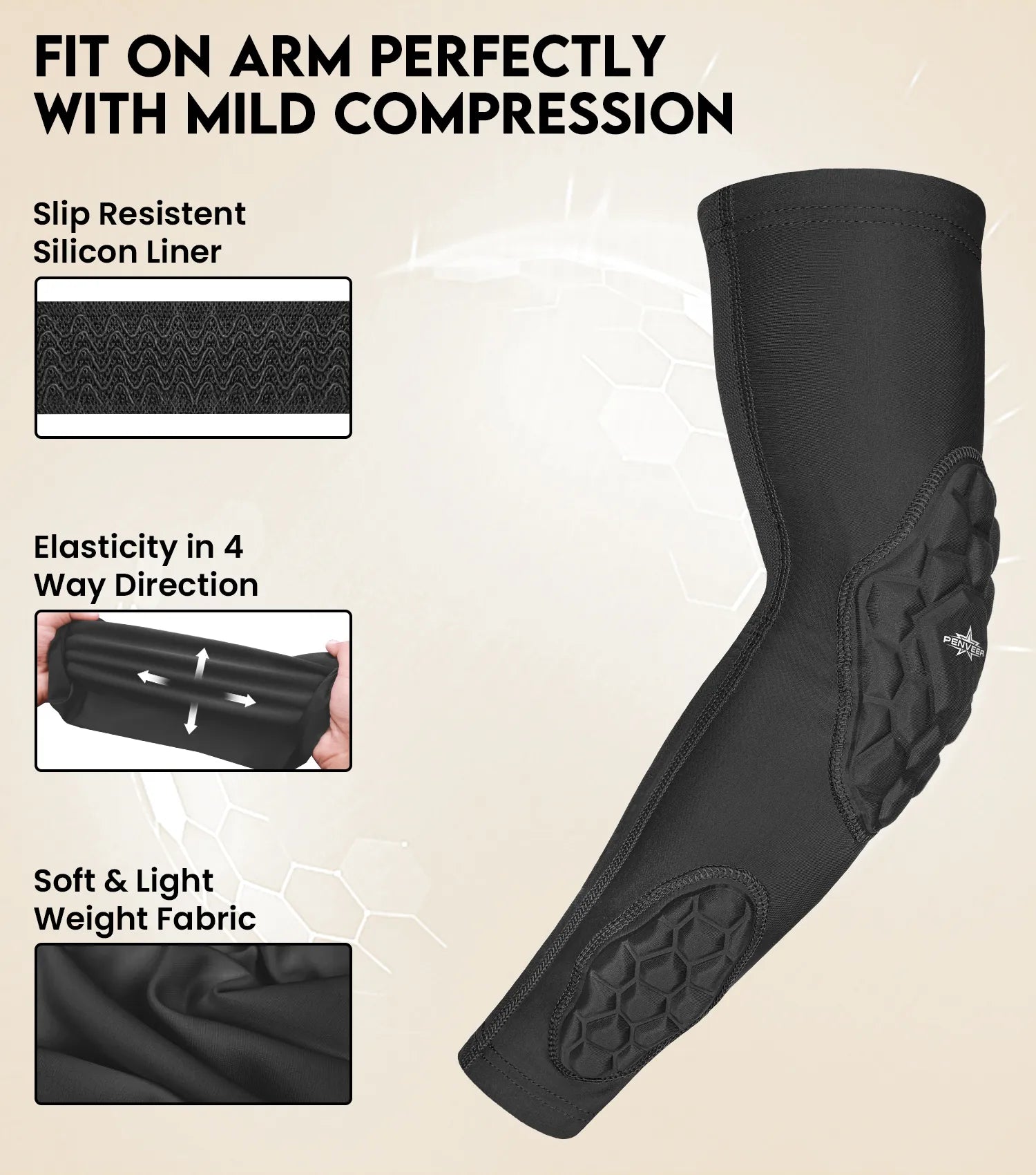 Padded Arm Sleeves for Men & Women Black (youth, adult)