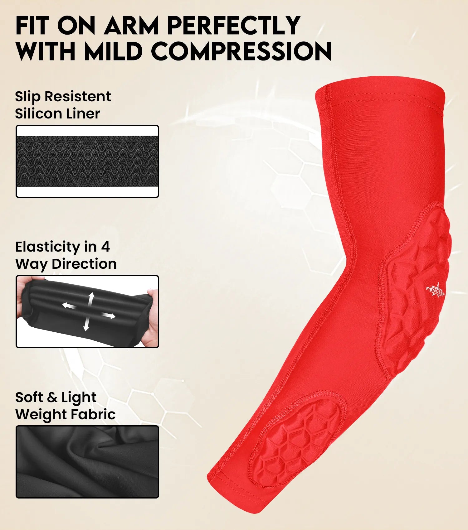 Padded Arm Sleeves for Men & Women Red (youth, adult)