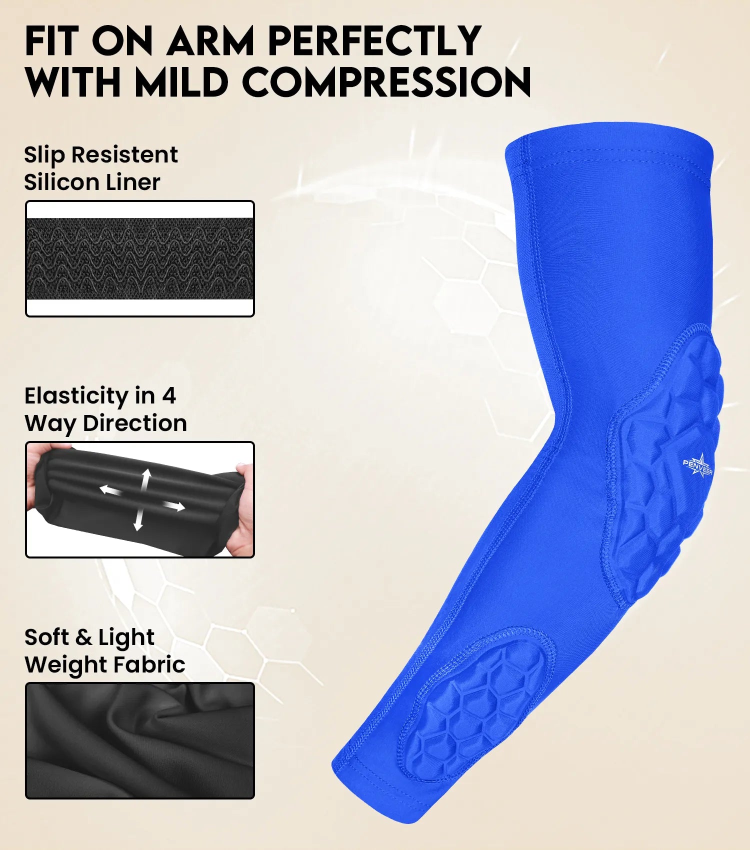 Padded Arm Sleeves for Men & Women Royal Blue (youth, adult)