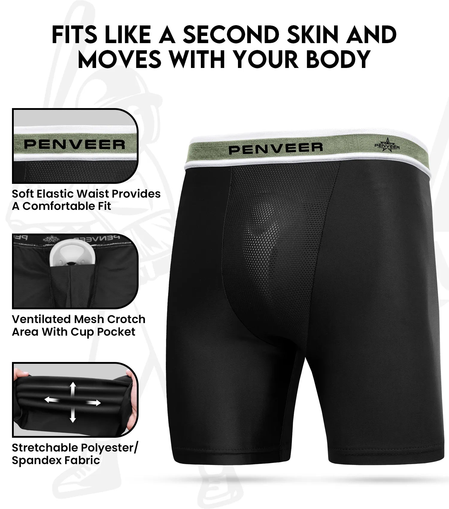 Boys Compression Shorts with Protective Cup Black