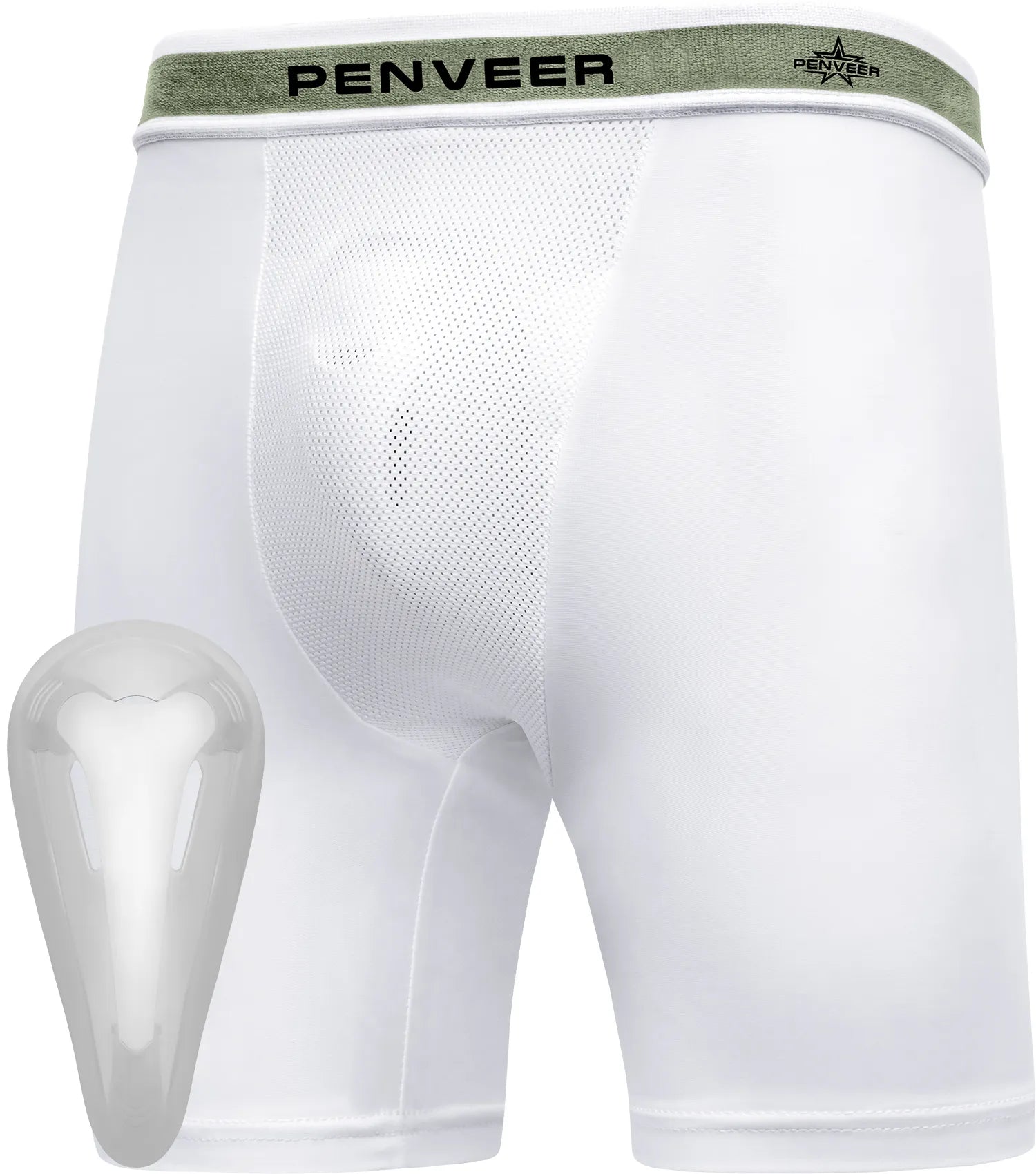 Boys Compression Shorts with Protective Cup White