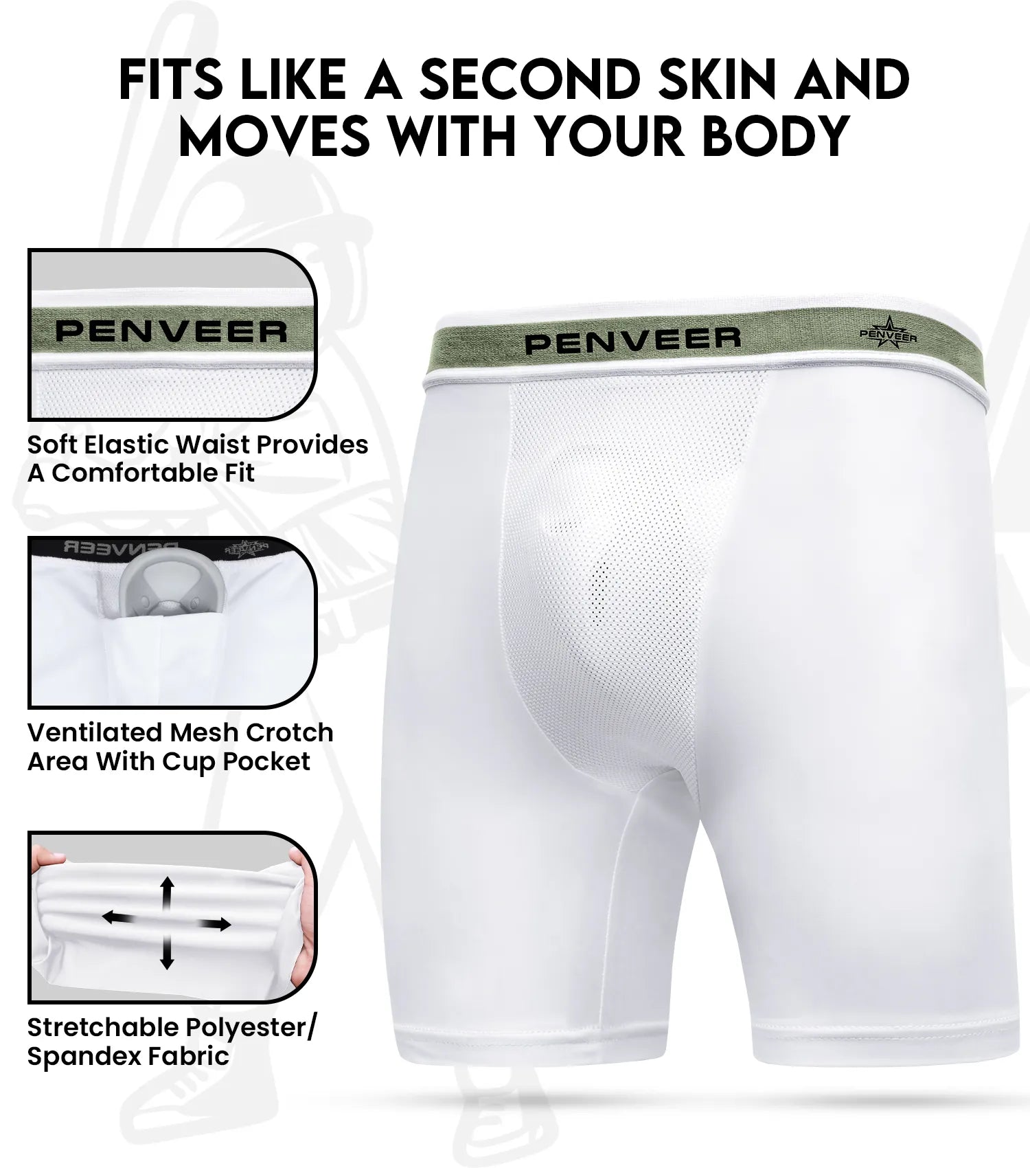 Boys Compression Shorts with Protective Cup White